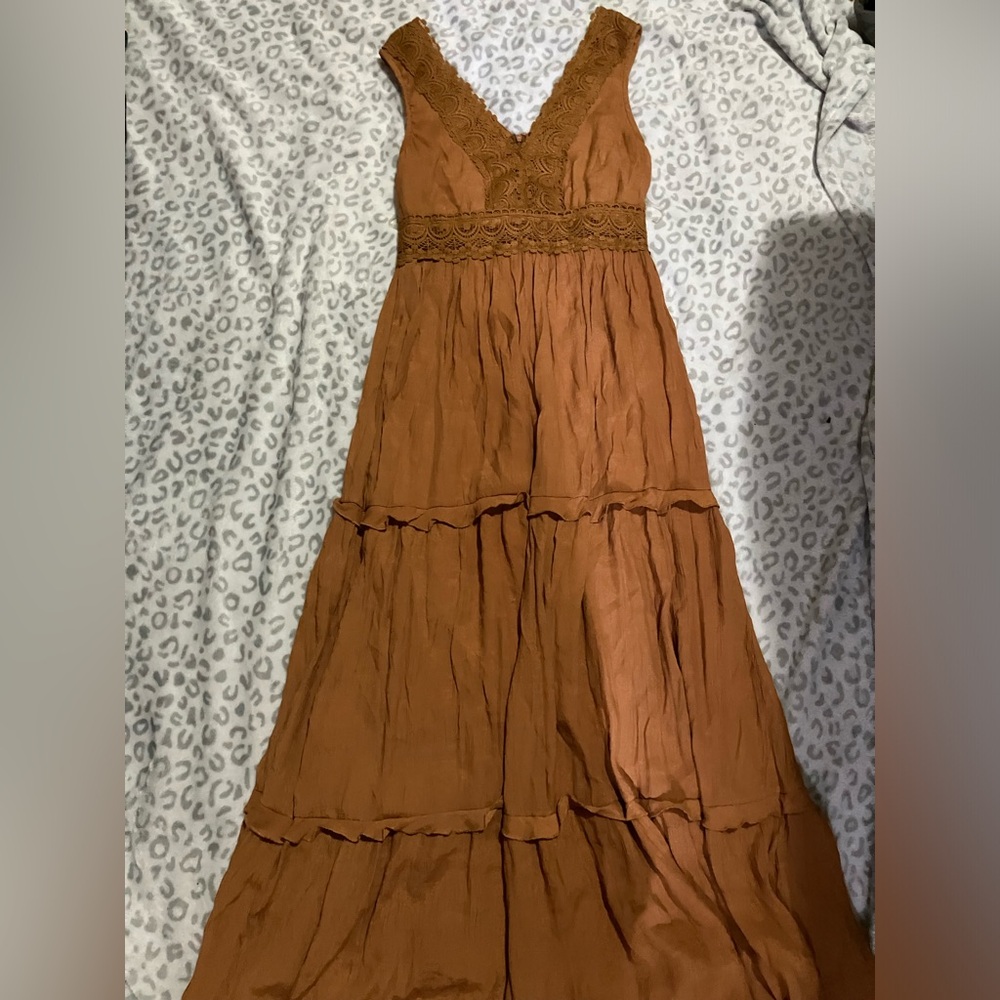 Rebellion Brown Tiered Ruched Sundress Wedding Guest